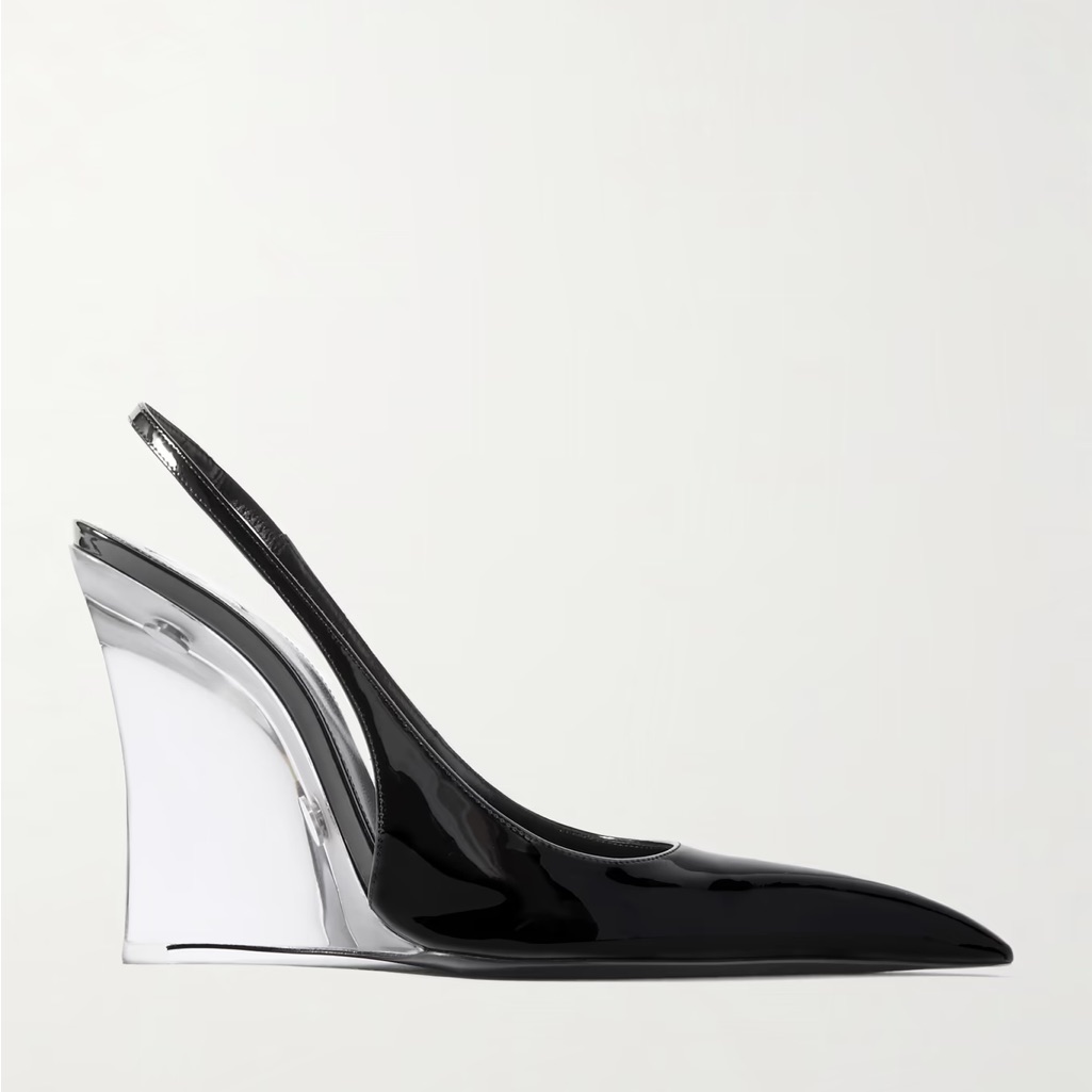 Black Patent Slingback Wedge Pumps